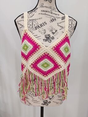 VERY J | Women's Multicolor Fitted Fringe Cropped Crochet Crop Top